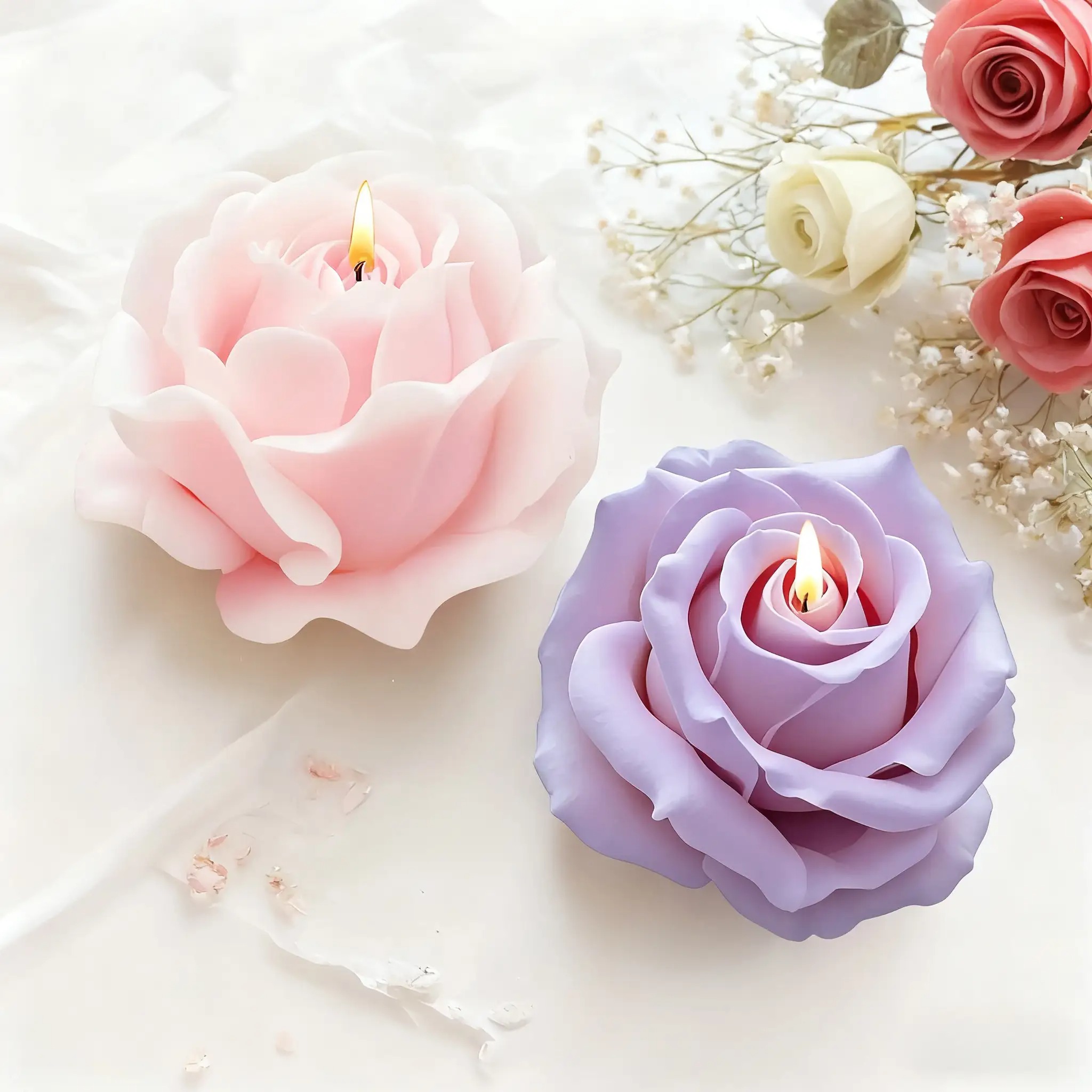 2-Piece Romantic 3D Rose Silic - Candle Making Date Night 评论和价格
